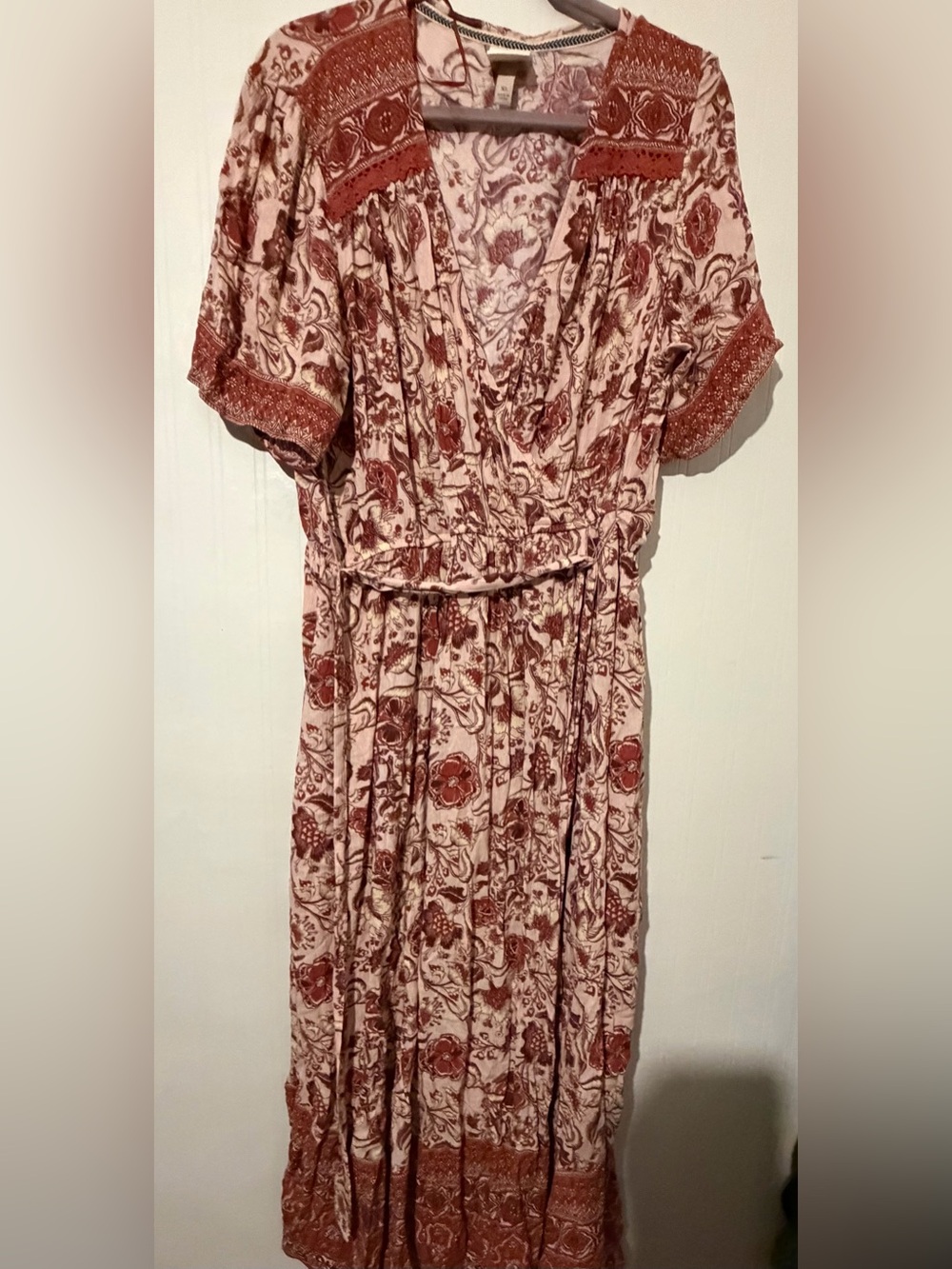 Women’s Cream and Rust Floral Maxi Dress XL